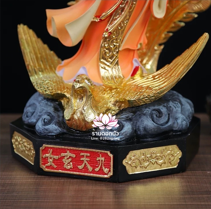 กิ่วเที้ยนเฮี่ยนลื้อ กิวเทียงเหี่ยงนึ่ง จิ่วเทียนเสวียนนี่ ปางยืนบนหงส์บริวาร งานเรซิ่น ขนาด 12/16/19/26 นิ้ว