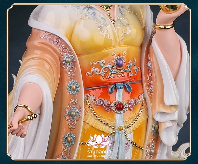 กิ่วเที้ยนเฮี่ยนลื้อ กิวเทียงเหี่ยงนึ่ง จิ่วเทียนเสวียนนี่ ปางยืนบนหงส์บริวาร งานเรซิ่นเทคนิคกระเบื้อง ขนาด 12/16/19/26 นิ้ว