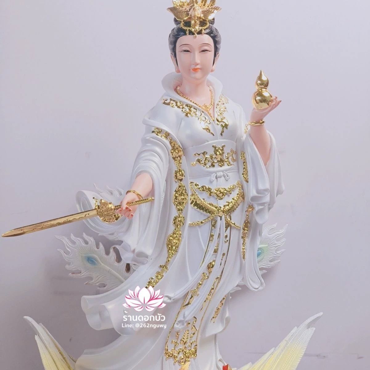 กิ่วเที้ยนเฮี่ยนลื้อ กิวเทียงเหี่ยงนึ่ง จิ่วเทียนเสวียนนี่ ปางยืนบนหงส์บริวาร งานเรซิ่น ขนาด 19 นิ้ว