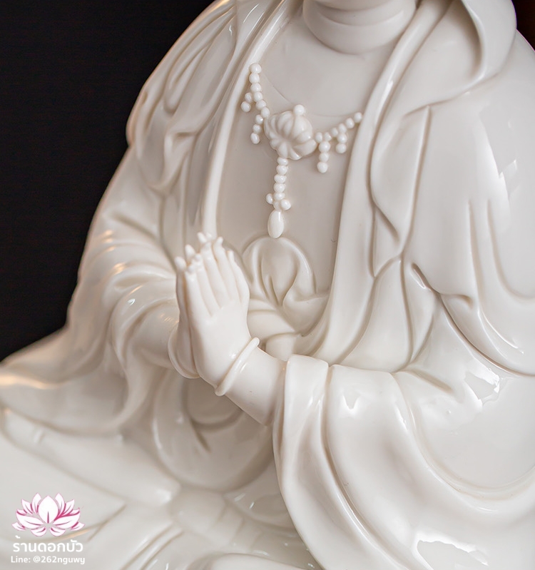 พระโพธิสัตว์กวนอิม พระแม่กวนอิมโพธิสัตว์ ปางพนมมือ ประทับนั่งดอกบัว ขนาด 12 นิ้ว