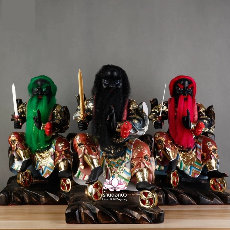 หวดจูเซ่งกุ๊น 3 พี่น้อง ฮวบจู่กง หรือ เตียวกงเสงกุ้น เชี่ยวกงเสงกุน (เขียว) และอั่งกงเสงกุ้น (แดง) ขนาด 19 นิ้ว