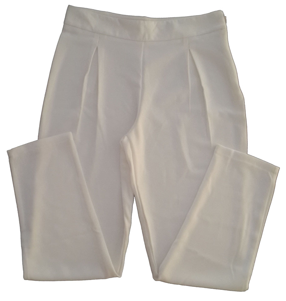 กางเกงขาเดฟเอวสูงจีบทวิตหน้า ผ้าฮานาโกะ สีขาว Size S M L XL