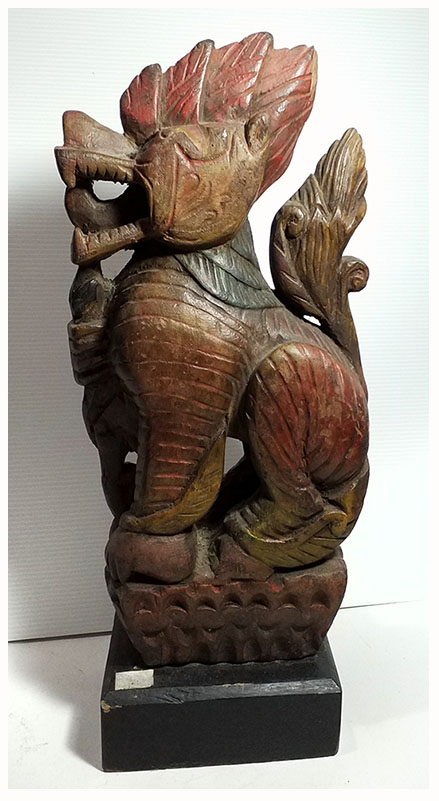 สิงห์ไม้แกะ ไม้แกะสลักประดับหัวเกวียน ศิลป์พม่า สูง 38cm