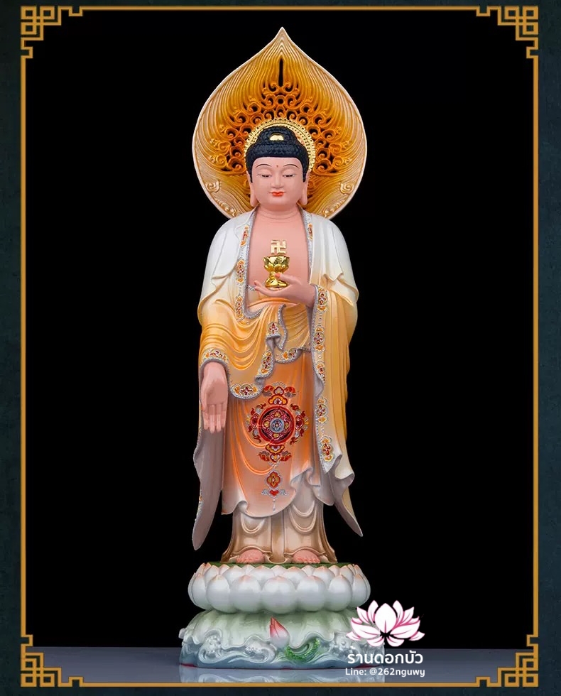 พระพุทธเจ้า (พระยูไล) พระโพธิสัตว์กวนอิม (กวนอิมผ่อสัก) พระมหาสถามปราปต์โพธิสัตว์ (ไต่ซีจี่ผ่อสัก) ปางยืนบนดอกบัว ขนาด 12/16/19/26/36 นิ้ว