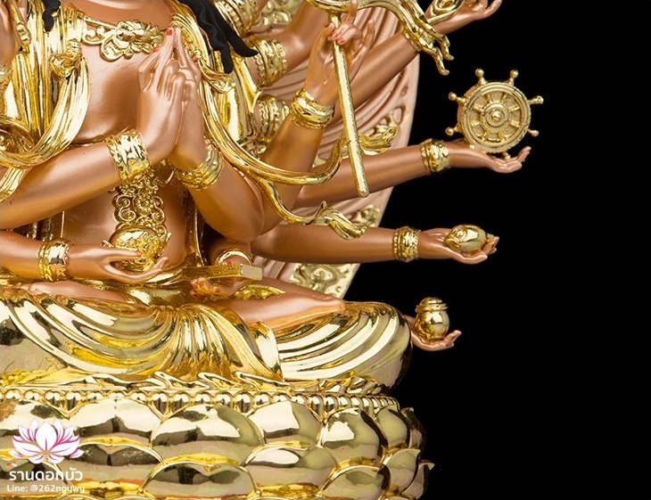 พระจุนทีโพธิสัตว์ พระโพธิสัตว์จุนทา ประทับนั่งบนดอกบัว งานเรซิ่นคุณภาพสูง ขนาด 10/12/16/19 นิ้ว