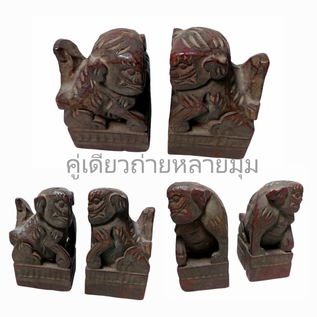 (คู่)ฟูด็อกไม้แกะ งานเก่าจีน สูง9cm