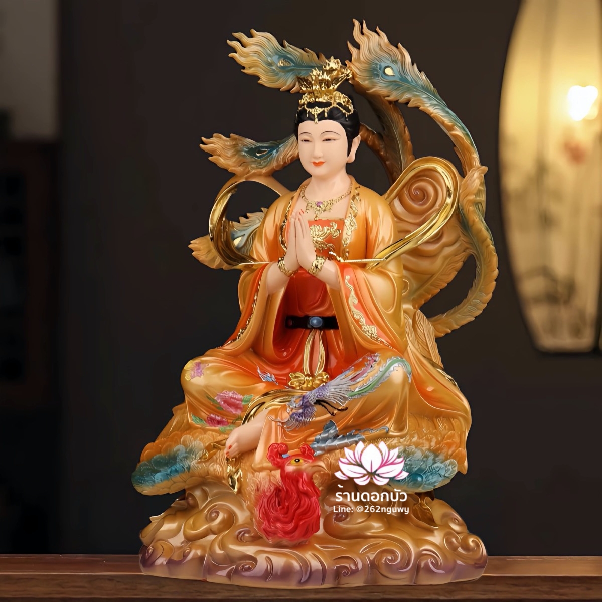 กิ่วเที้ยนเฮี่ยนลื้อ กิวเทียงเหี่ยงนึ่ง จิ่วเทียนเสวียนนี่ ปางนั่งบนหงส์บริวาร งานเรซิ่น ขนาด 12/16/19 นิ้ว