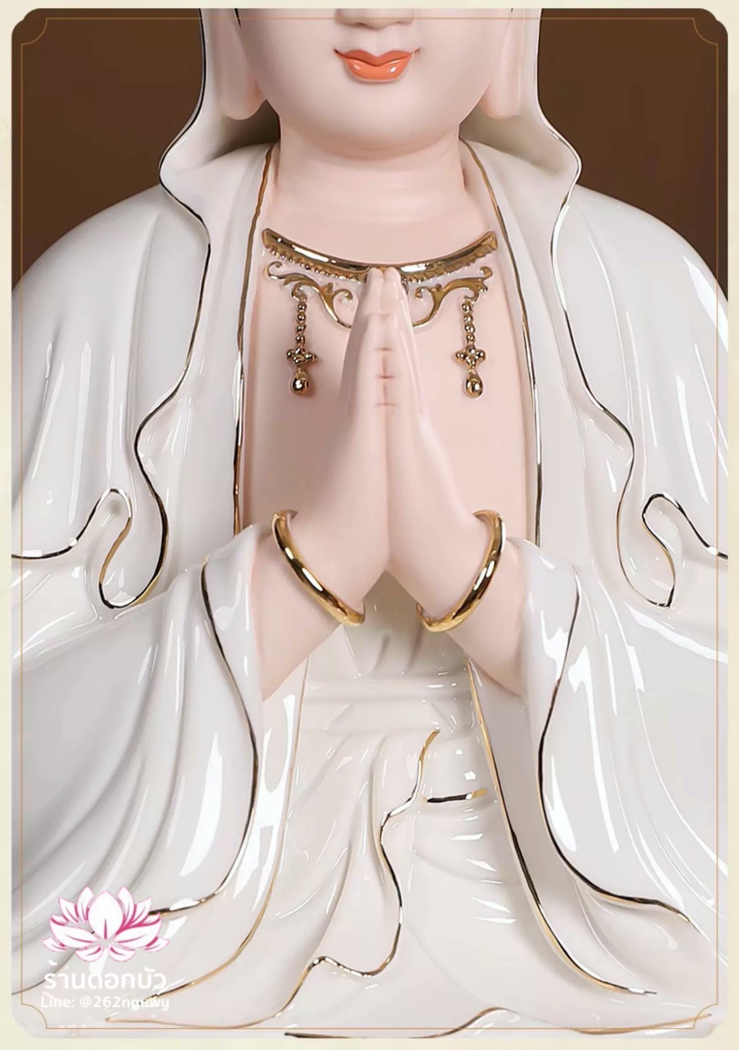 พระโพธิสัตว์กวนอิม พระแม่กวนอิมโพธิสัตว์ ปางพนมมือ ประทับนั่งดอกบัว ขนาด 16 นิ้ว