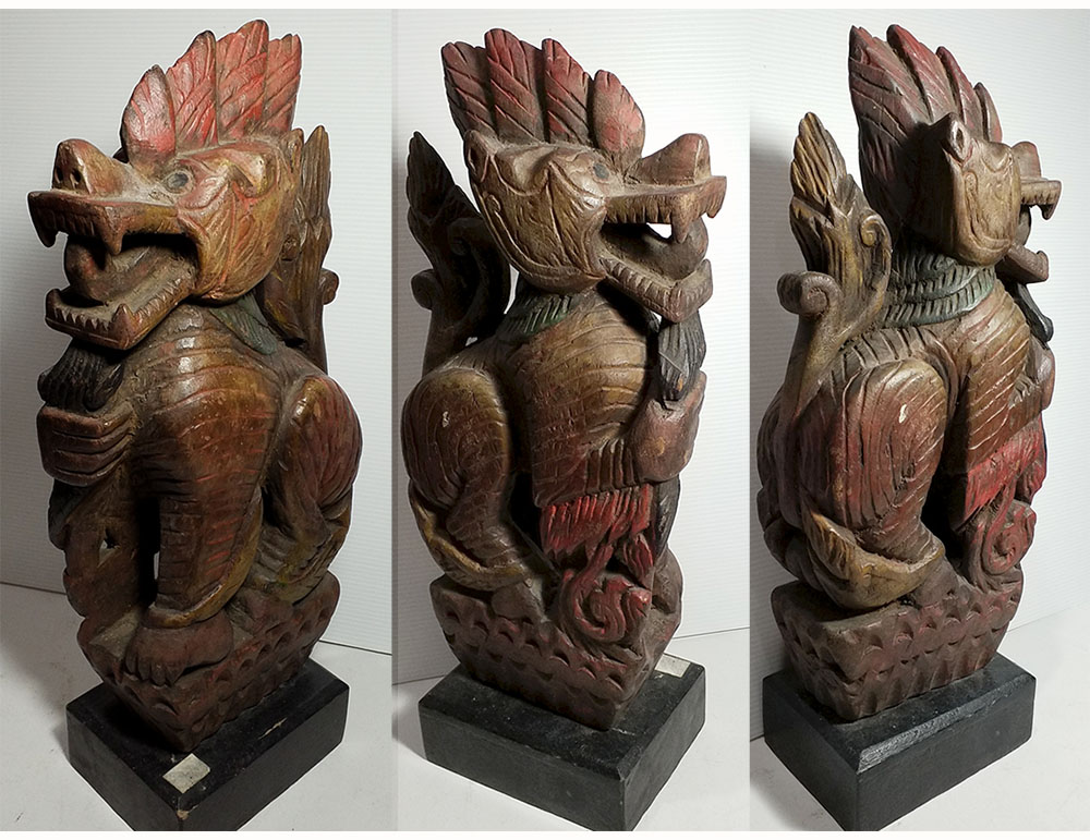 สิงห์ไม้แกะ ไม้แกะสลักประดับหัวเกวียน ศิลป์พม่า สูง 38cm