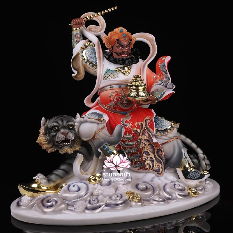 บู๊ไฉ่ซิงเอี๊ย ไฉ่ซิงเอี๊ยปางบู๊ จ้าวกงหมิง ปางประทับนั่งเสือ งานหินอ่อนคุณภาพสูง ขนาด 12/16/19/26 นิ้ว