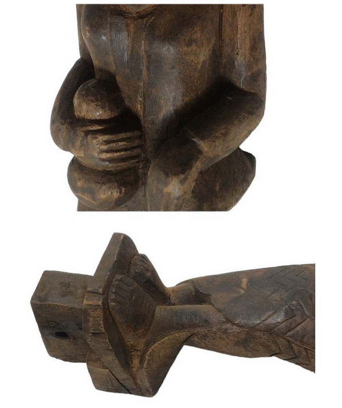 ไม้แกะสลักเก่าศิลปะพม่า-นางถือถุงทอง 43cm