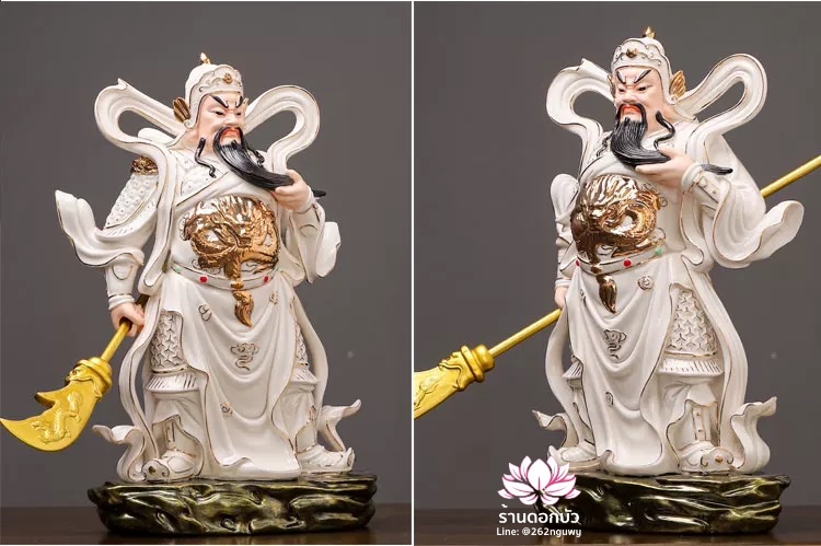 เทพเจ้ากวนอู และพระเวทโพธิสัตว์ (อุ่ยท้อผ่อสัก) ขนาด 12/16 นิ้ว สีขาวขลิบทอง