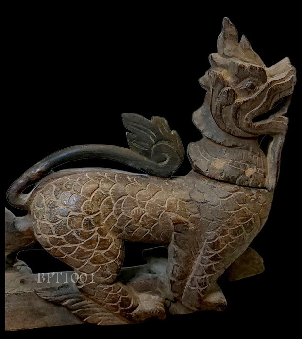 ไม้แกะสลักเก่า-สิงห์เศิลป์พม่า(ไม้แกะสลักประดับเกวียน)