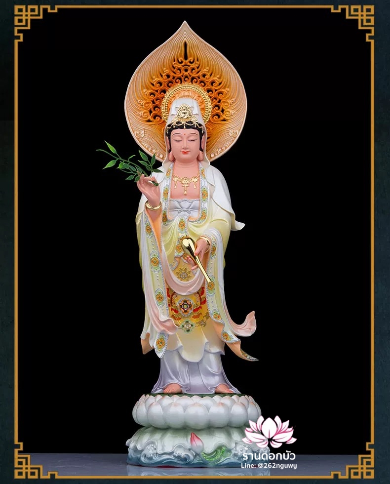 พระพุทธเจ้า (พระยูไล) พระโพธิสัตว์กวนอิม (กวนอิมผ่อสัก) พระมหาสถามปราปต์โพธิสัตว์ (ไต่ซีจี่ผ่อสัก) ปางยืนบนดอกบัว ขนาด 12/16/19/26/36 นิ้ว