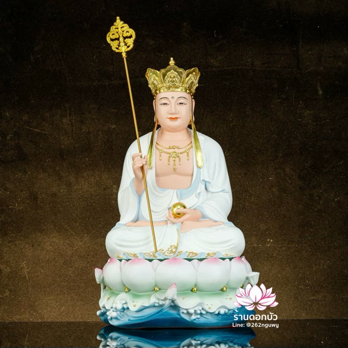 พระพุทธเจ้า (พระยูไล) พระโพธิสัตว์กวนอิม (กวนอิมผ่อสัก) พระมหาสถามปราปต์โพธิสัตว์ (ไต่ซีจี่ผ่อสัก) งานเรซิ่น ขนาด 12/16/19 นิ้ว