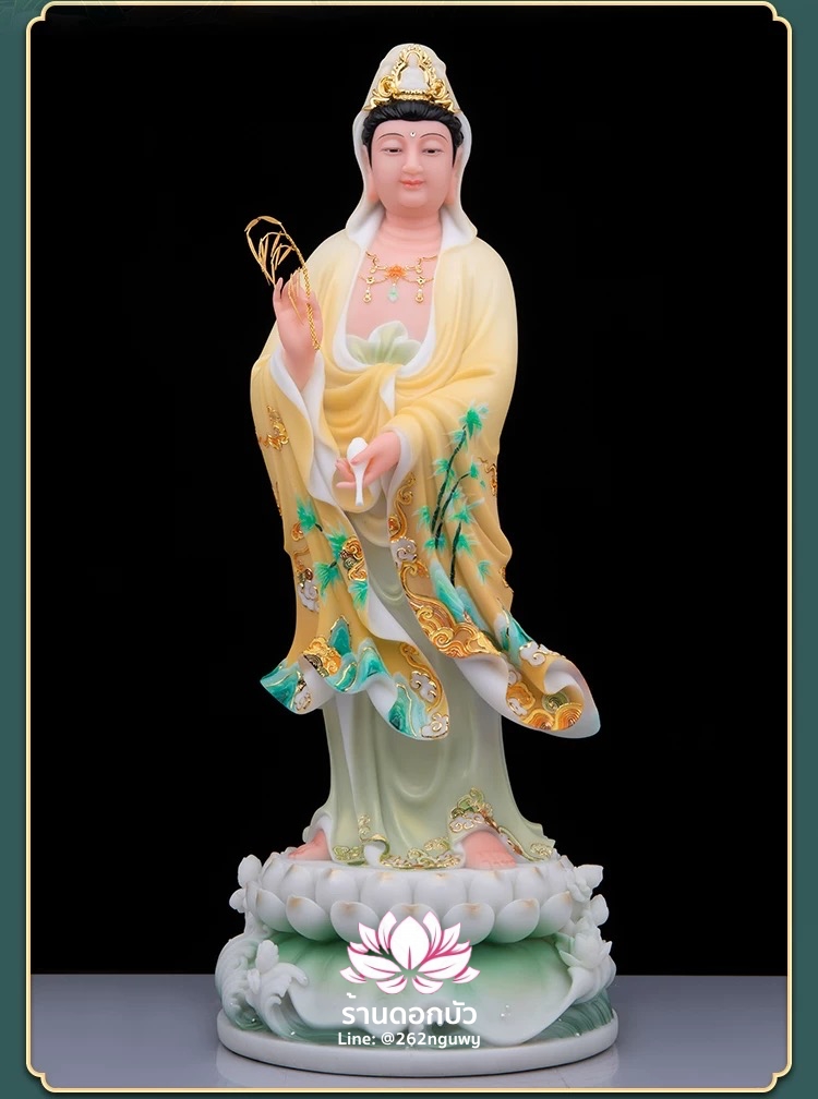 พระโพธิสัตว์กวนอิม พระแม่กวนอิมปางประทานพร ประทับยืนบนดอกบัว งานหินอ่อนคุณภาพสูง ขนาด 19/26/36/42 นิ้ว