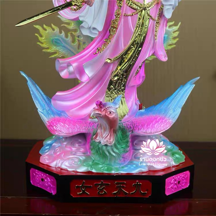 กิ่วเที้ยนเฮี่ยนลื้อ กิวเทียงเหี่ยงนึ่ง จิ่วเทียนเสวียนนี่ ปางยืนบนหงส์บริวาร งานเรซิ่น ขนาด 12/16/19 นิ้ว