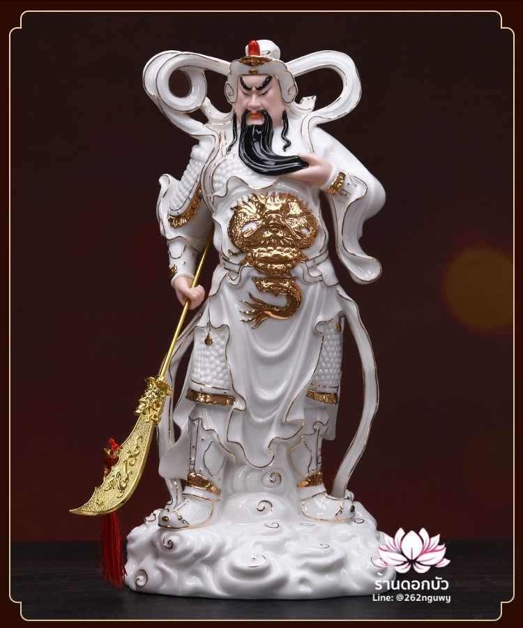เทพเจ้ากวนอู และพระเวทโพธิสัตว์ (อุ่ยท้อผ่อสัก) ขนาด 14 นิ้ว สีขาวขลิบทอง