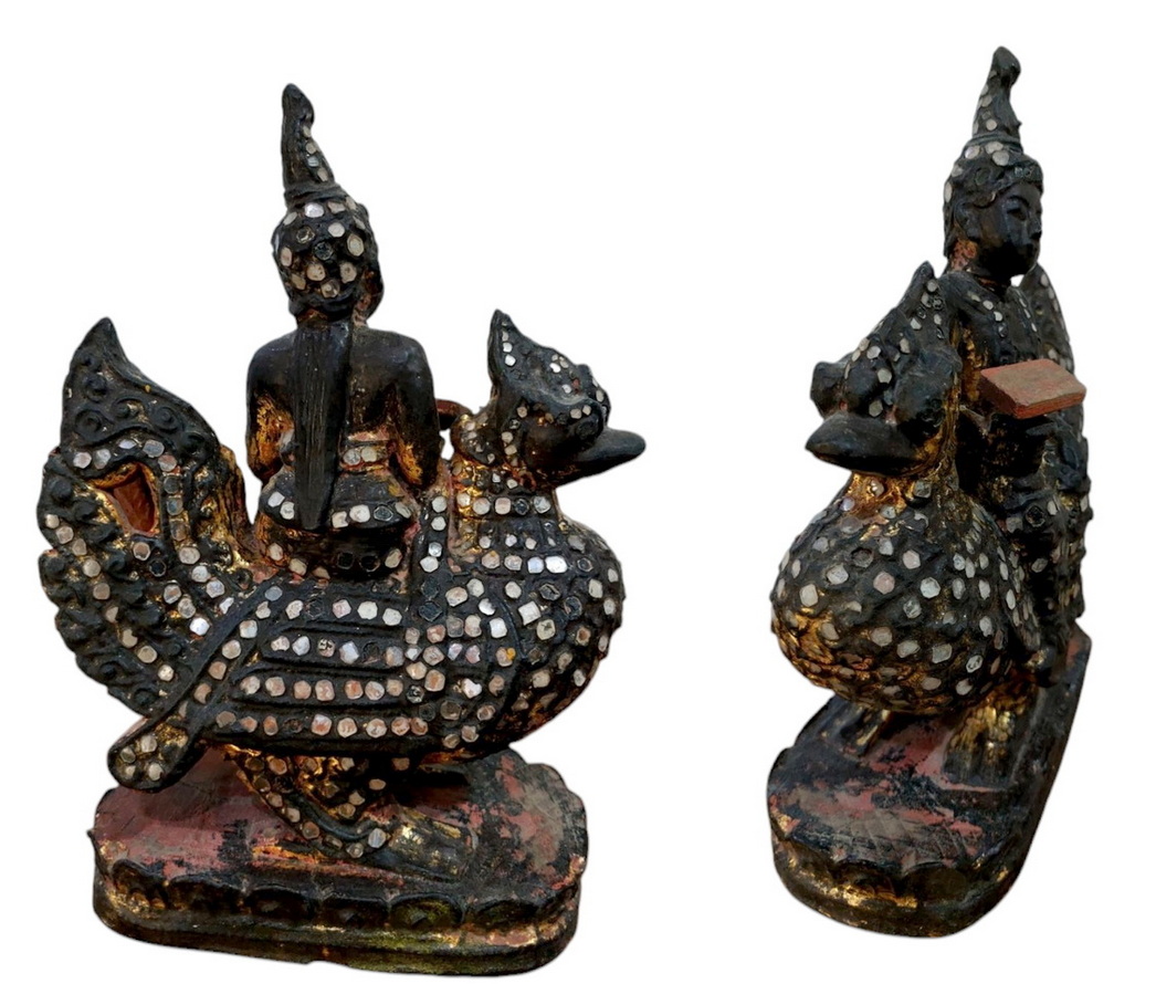 ไม้แกะสลักเก่า-พระแม่สุรัสวดีศิลปะพม่า-BPT692-