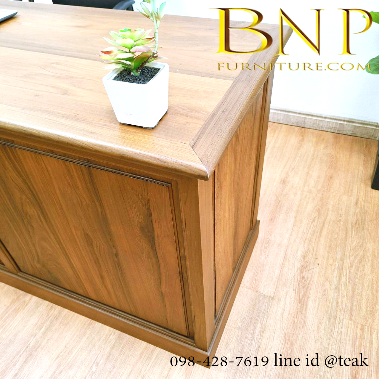 โต๊ะทำงานไม้สักแก รุ่น 4 ลิ้นชัก ซ้าย