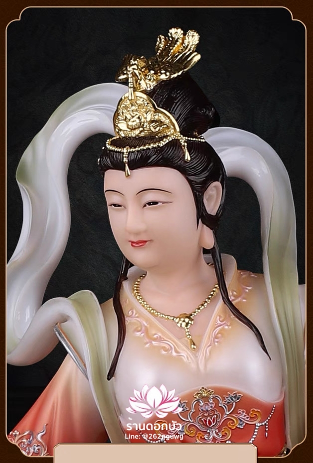 กิ่วเที้ยนเฮี่ยนลื้อ กิวเทียงเหี่ยงนึ่ง จิ่วเทียนเสวียนนี่ ปางยืนบนหงส์บริวาร งานหินอ่อนคุณภาพสูง ขนาด 12/16/19/26 นิ้ว