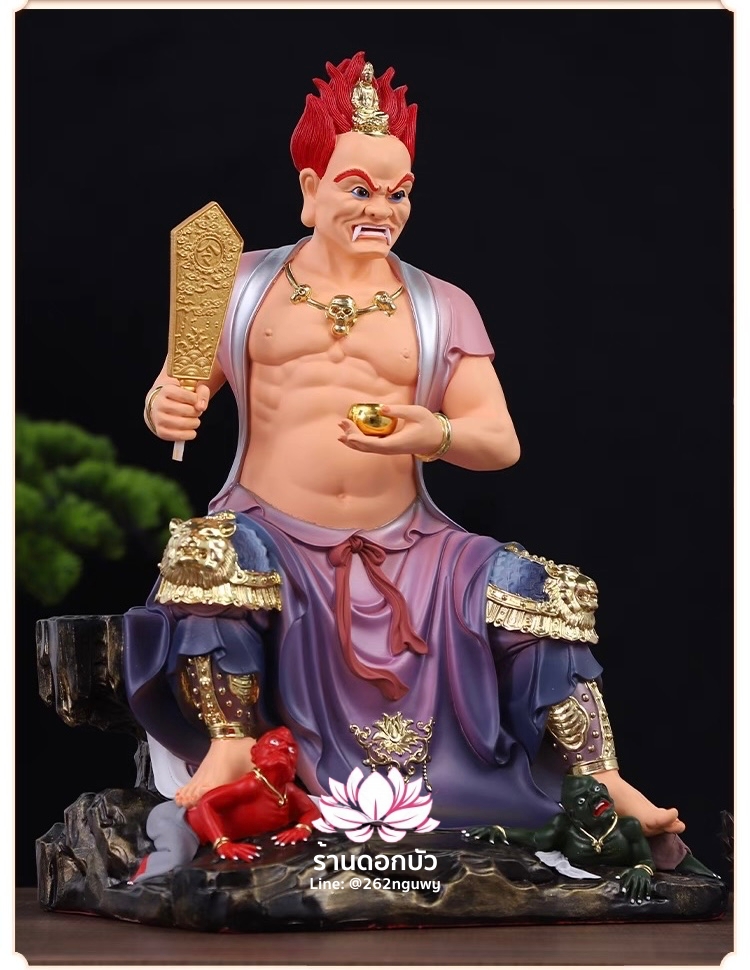 ไต่สือเอี๊ย พ้อต่อกง กวนอิมไต่ซือ เทพเจ้าสายนรก ปางนั่งเหยียบบริวาร งานเรซิ่น ขนาด 12/16/19/26 นิ้ว