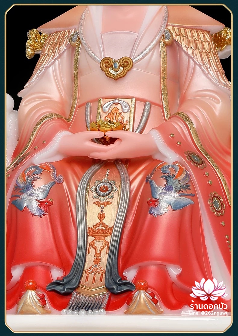กิมฮั้วเนี่ยเนี้ย กิมฮั้วฮูหยิน เทพดอกไม้ทอง ปางประทับนั่งบัลลังก์มังกร งานหินอ่อนคุณภาพสูง ขนาด 12/16/19/26 นิ้ว