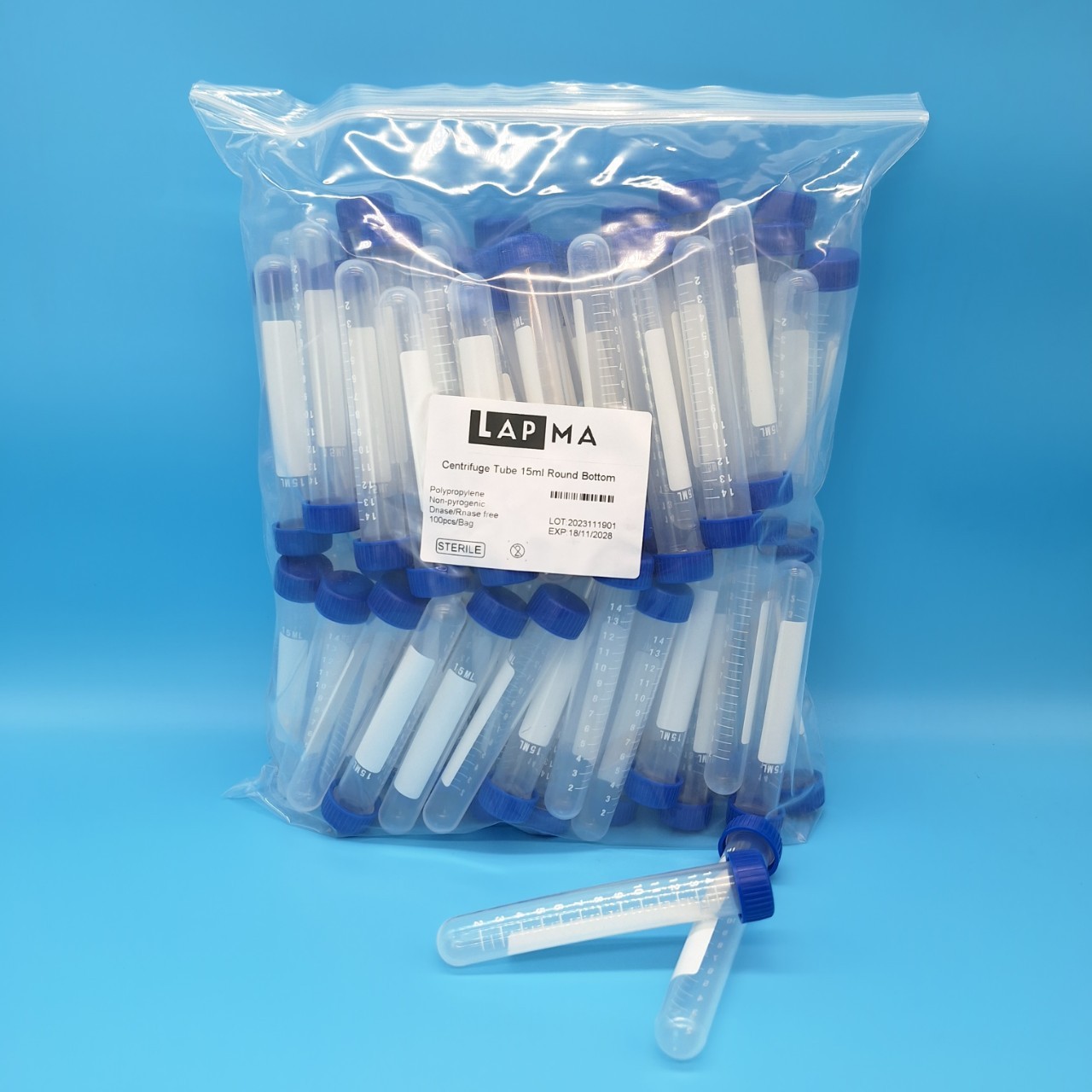 (ขายยกลัง) 15ml Centrifuge Tube ,E.O.Sterile, หลอดทดลองขนาด15ml ปราศจากเชื้อ 100ชิ้น/แพ็ค , 20แพ็ค/กล่อง