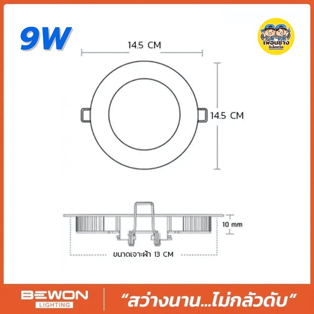 **หรี่ไฟไม่ได้** BEWON ดาวน์ไลท์สลิม รุ่น วงกลมบาง 9W 12w แบบ LED Slim แสงขาว โคมไฟเพดาน ไฟเพดาน Downlight