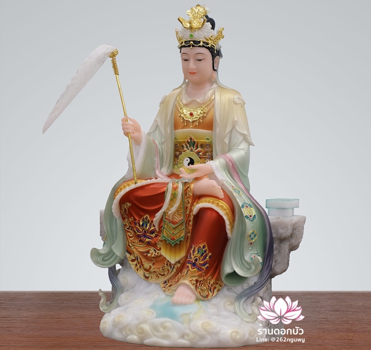 ตี่บ้อเนี่ยเนี้ย ตี่บ้อเหนียวเหนียว พระแม่ธรณีจีน ปางประทับนั่งบัลลังก์ งานหินอ่อนคุณภาพสูง ขนาด 16 นิ้ว