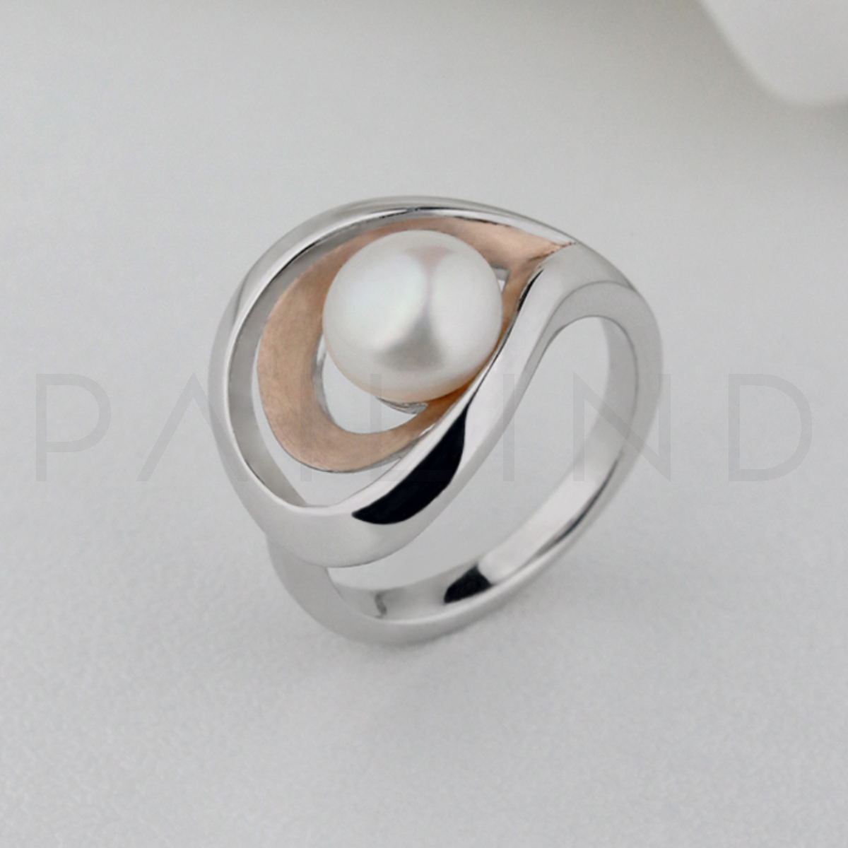 แหวนเงินประกอบไข่มุกน้ำจืด ชุบ Rose Gold