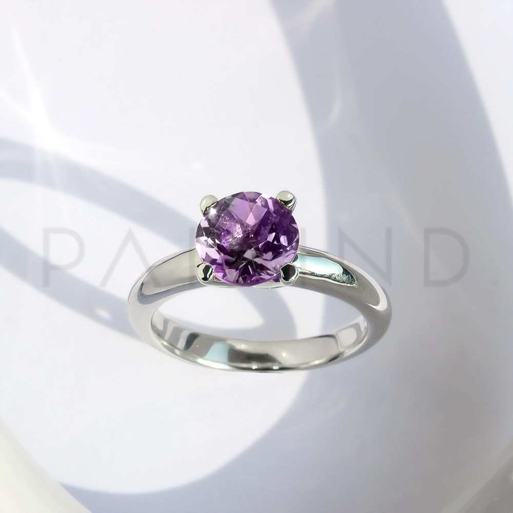 แหวนเงินแท้ ดีไซน์คลาสสิค ประดับพลอยเนื้ออ่อน Amethyst ชุบกันหมอง