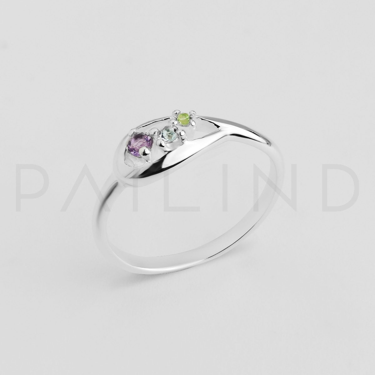 แหวนเงินดีไซน์ ประดับพลอย Amethyst, Peridot, Sky blue topaz
