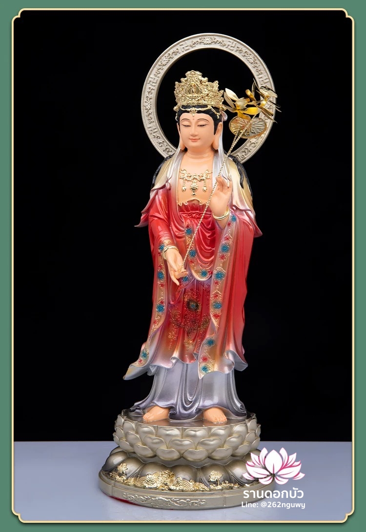 พระพุทธเจ้า (พระยูไล) พระโพธิสัตว์กวนอิม (กวนอิมผ่อสัก) พระมหาสถามปราปต์โพธิสัตว์ (ไต่ซีจี่ผ่อสัก) ปางยืนบนดอกบัว ขนาด 12/16/19/26/36/51 นิ้ว