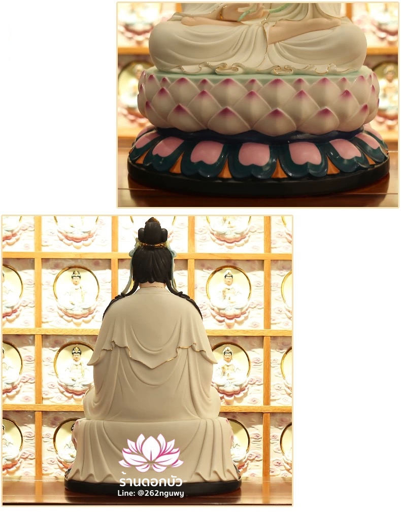 พระพุทธเจ้า พระโพธิสัตว์กวนอิม พระมหาสถามปราปต์ ปางประทับนั่งดอกบัว ขนาด 22 นิ้ว