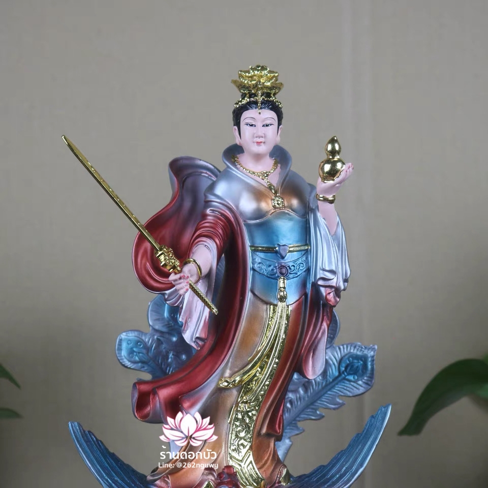 กิ่วเที้ยนเฮี่ยนลื้อ กิวเทียงเหี่ยงนึ่ง จิ่วเทียนเสวียนนี่ ปางยืนบนหงส์บริวาร งานเรซิ่น ขนาด 12 นิ้ว