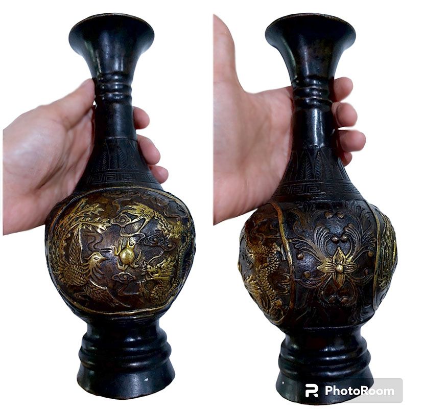 (เดี่ยว)แจกันจีนลายหงส์คู่มังกร สูง 23cm ใบละ