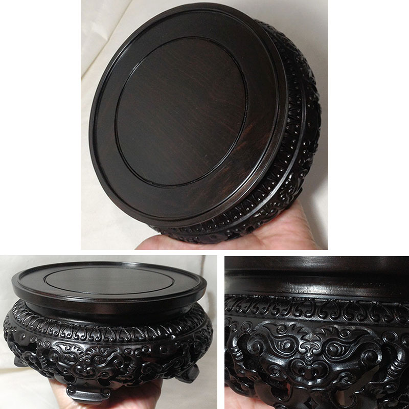 กี๋หรือฐานไม้สไตล์จีน ลายหน้าสิงห์ ท๊อป14cm