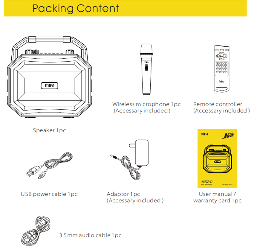 ตู้ลำโพง Mifa ลำโพง Bluetooth พร้อมไมค์ลอย รุ่น M520