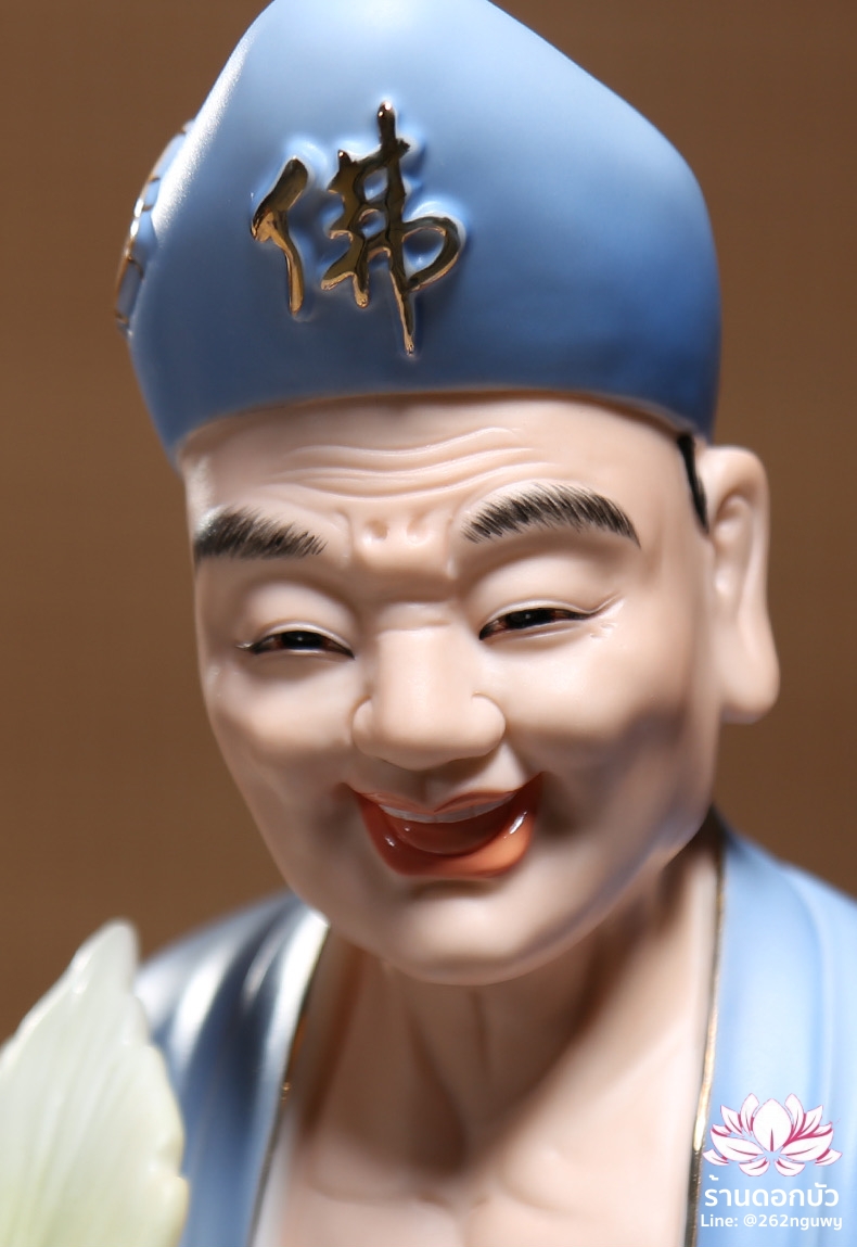 พระอรหันต์จี้กง เต้าจี้ฉานซือ งานกระเบื้องฮกเกี้ยน สีฟ้า ขนาด 12/16 นิ้ว