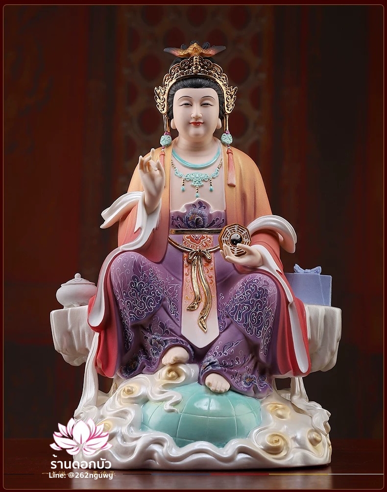 ตี่บ้อเนี่ยเนี้ย ตี่บ้อเหนียวเหนียว พระแม่ธรณีจีน ปางประทับนั่งบัลลังก์ งานกระเบื้องฮกเกี้ยนคุณภาพสูง ขนาด 12 นิ้ว