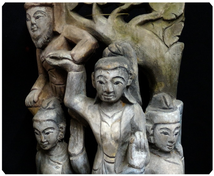 ไม้แกะสลักเก่า ศิลปะพม่า สูง 34cm