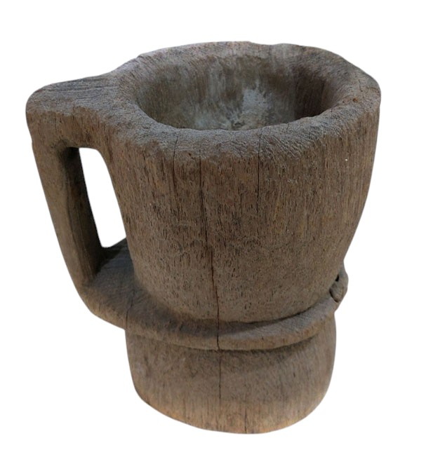 ครกไม้เก่า แบบมีหูจับ ไม้สัก สะสม ตกแต่งบ้านสวนร้าน--