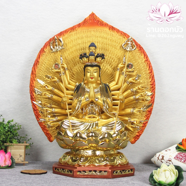 องค์พระโพธิสัตว์กวนอิมพันกร พระแม่กวนอิมพันมือ ปางนั่ง งานเรซิ่นเกรดเอ ขนาด 21 นิ้ว