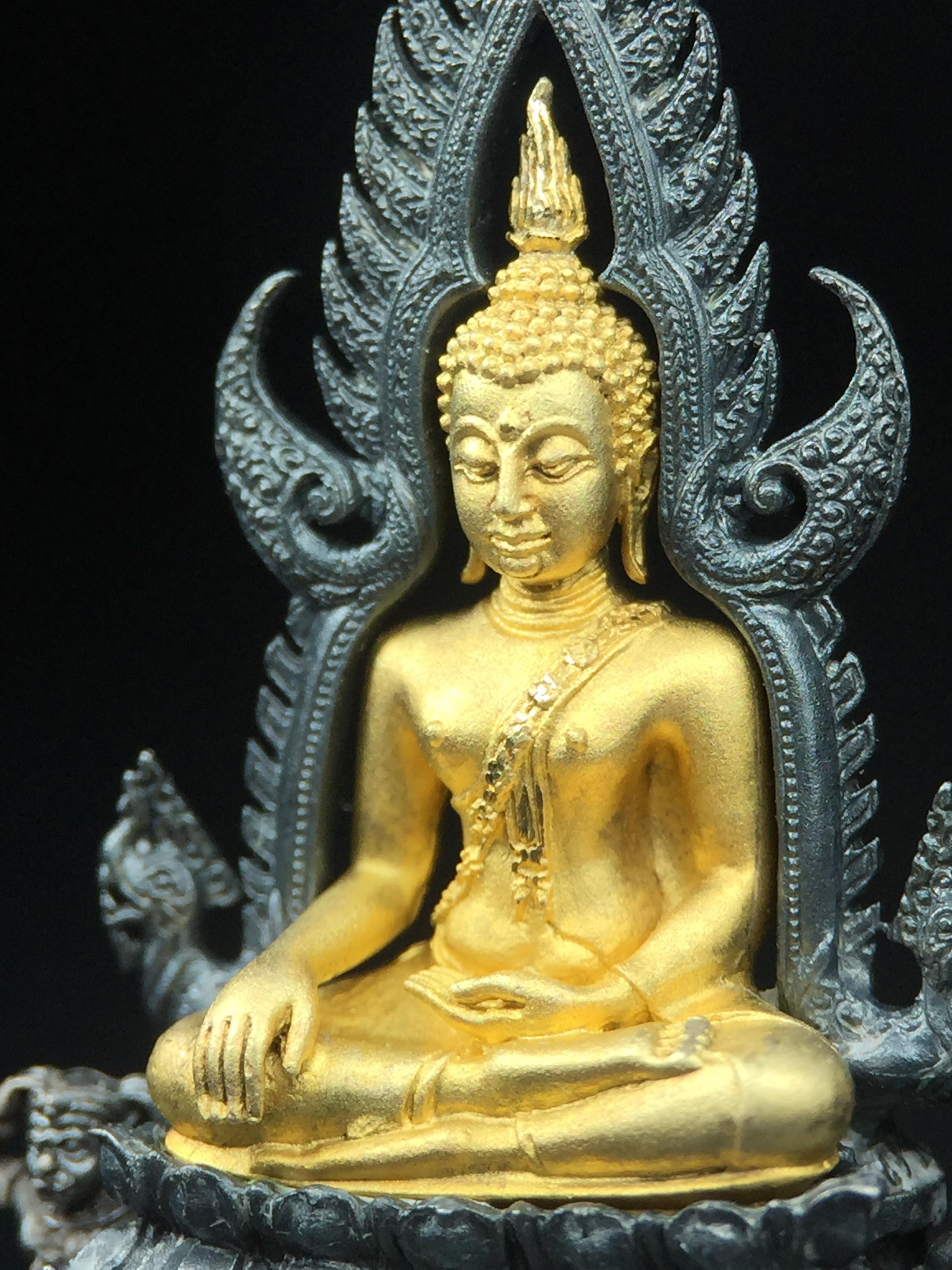 พระพุทธชินราช ภปร. โครงการ เพราะแผ่นดินนี้คือแผ่นดินเกิด เนื้อเงินชุบทองคำซุ้มรมดำ ปี2551 ขนาดหน้าตัก1/2นิ้ว(3.5*2.5 ซม.) (สวยงามหายาก)1ใน 5000 องค์