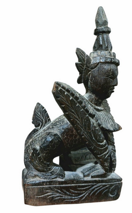 ไม้แกะสลักเก่า-นรสิงห์(ศิลป์พม่า) สูง20cm