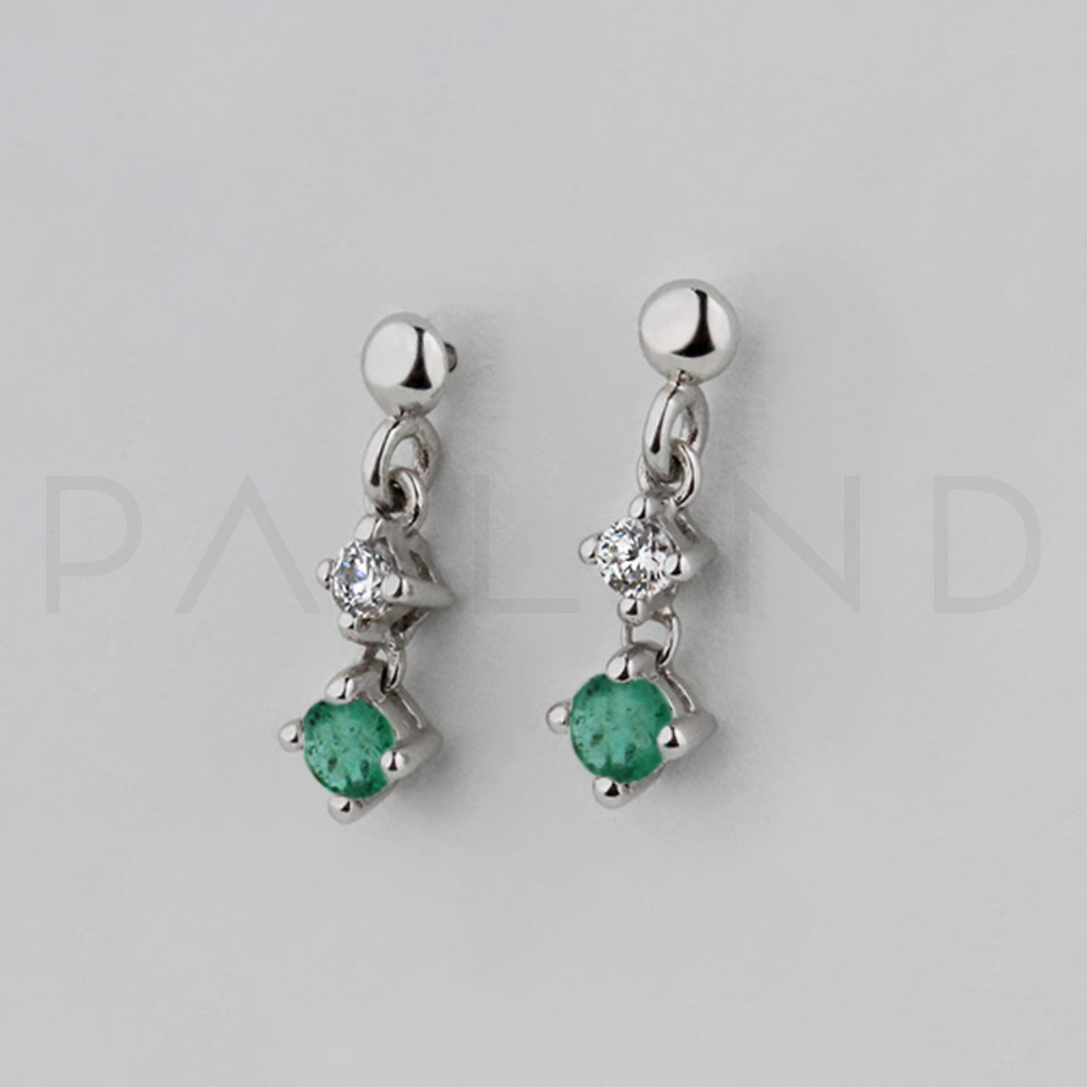 ต่างหูเงินชุบทองคำขาวฝังเพชรรัสเซียประดับ EMERALD