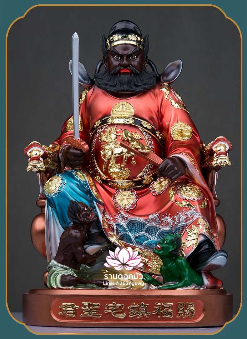 เทพเจ้าจงขุย จงขุยเทียนซือ จงขุยเอี๋ยกง ปางนั่งเหยียบบริวาร งานเรซิ่นพรีเมียม ขนาด 12/16/19/24 นิ้ว