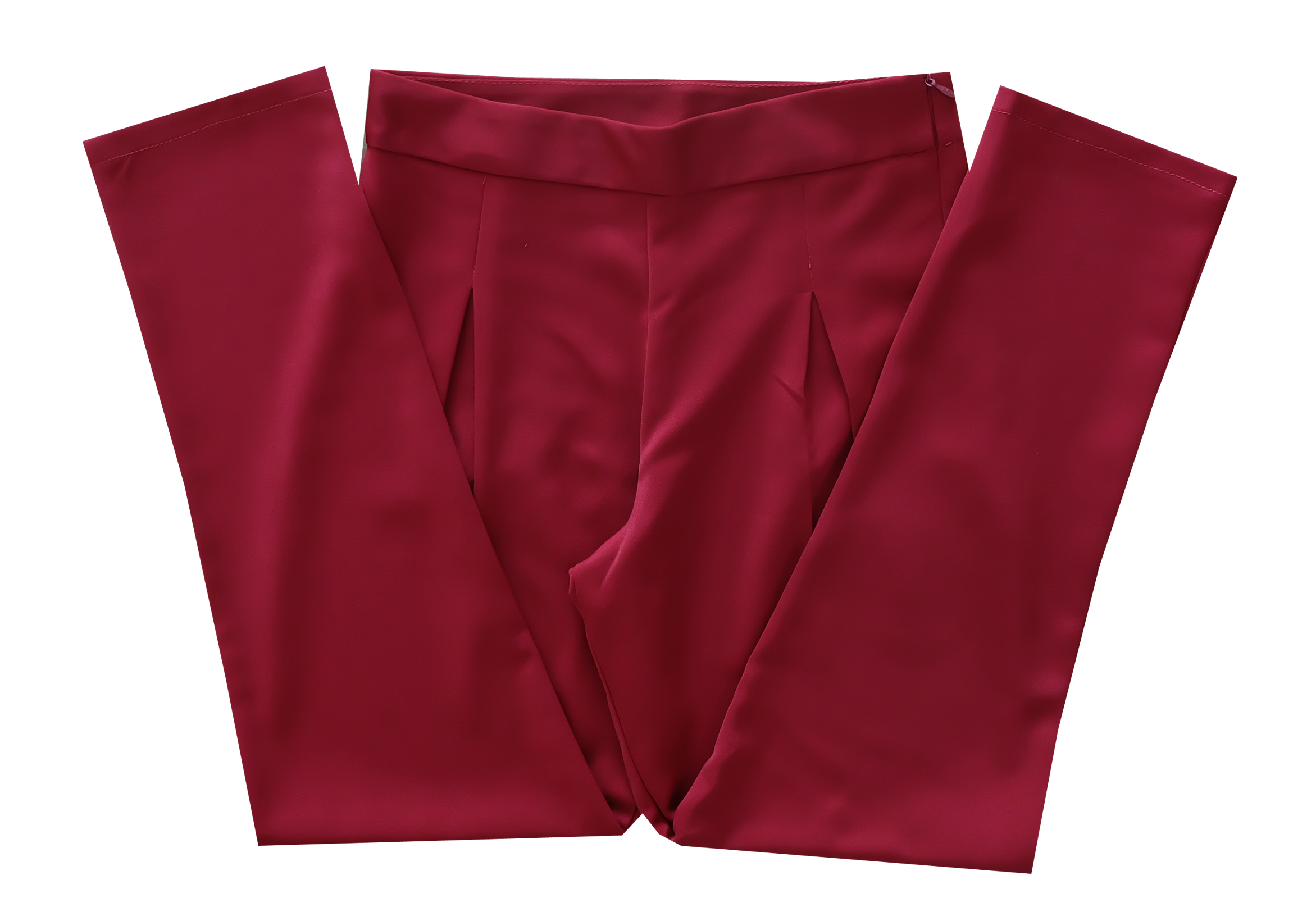 กางเกงขาเดฟเอวสูงจีบทวิตหน้า ผ้าฮานาโกะ สีเลือดหมู Size 2X 3X