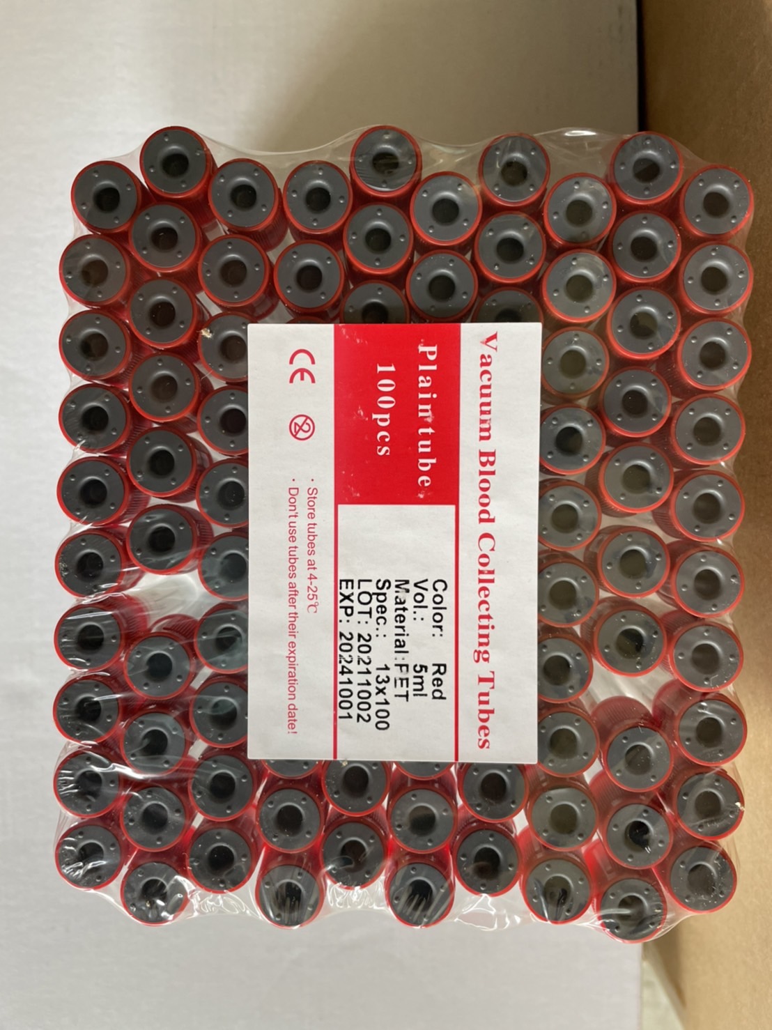 Vacuum blood tube หลอดสุญญากาศไม่เคลือบสาร ขนาด3,5,10ml, 100pc/pac